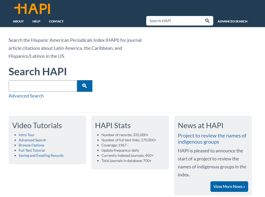 Hispanic American Periodicals Index home page