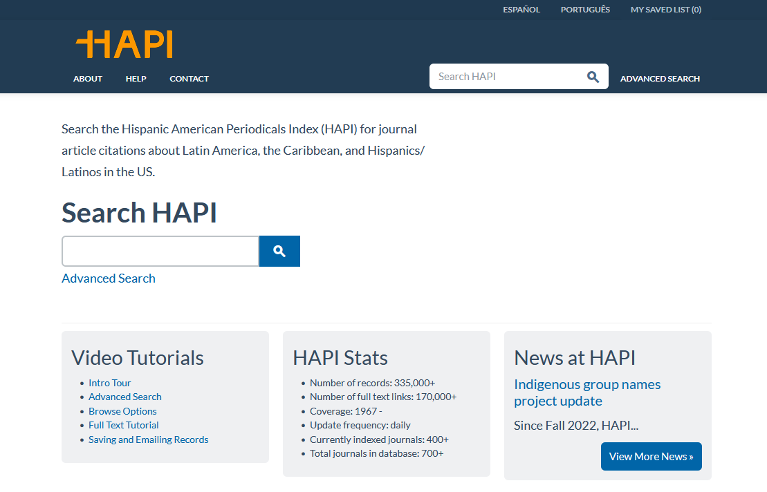 Hispanic American Periodicals Index home page